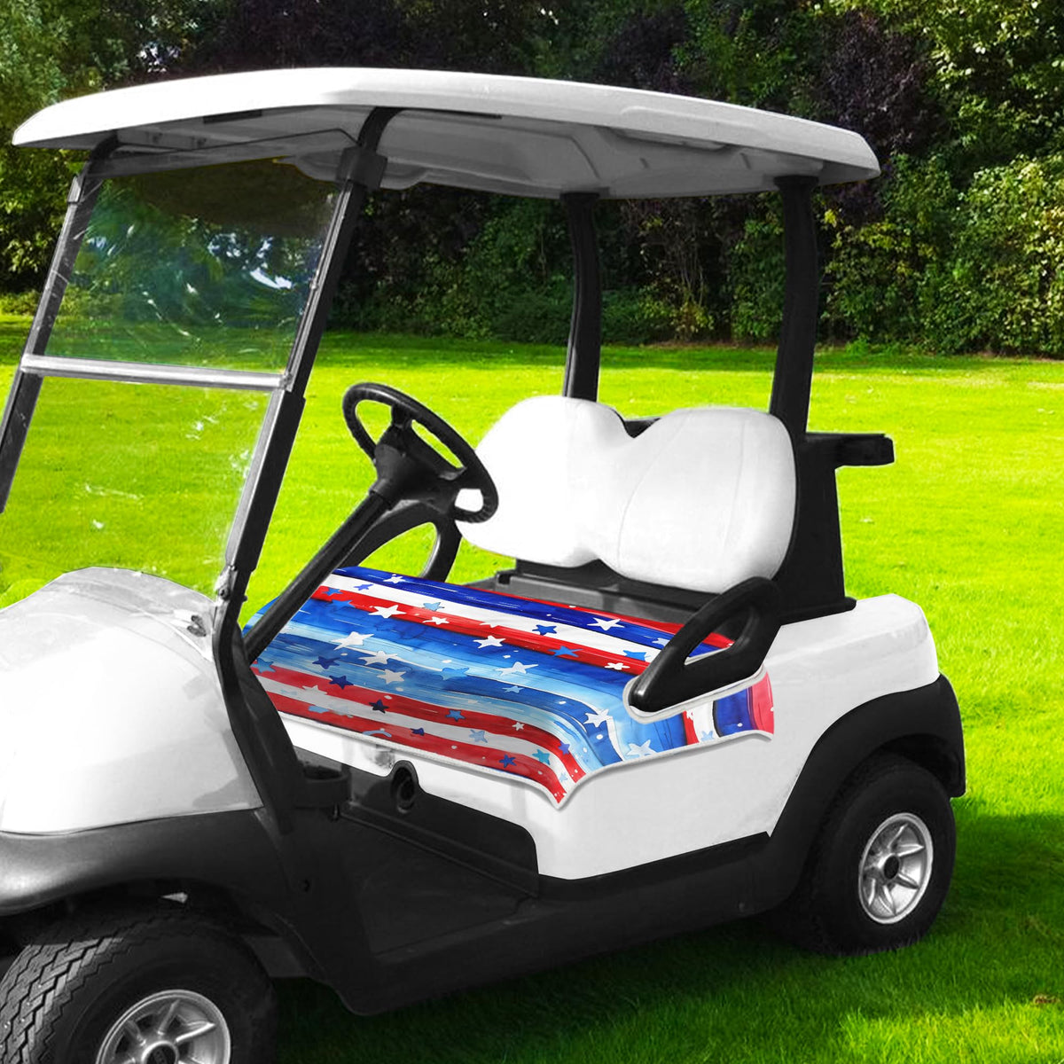 Patriotic gift-ready YOKYHOM golf cart seat cover for enthusiasts.