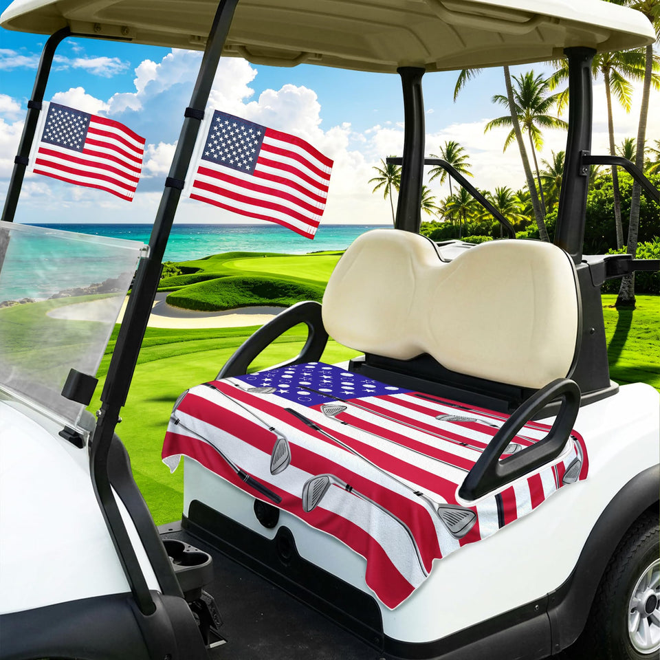YOKYHOM patriotic seat cover adds soft comfort and bold style to your golf cart.