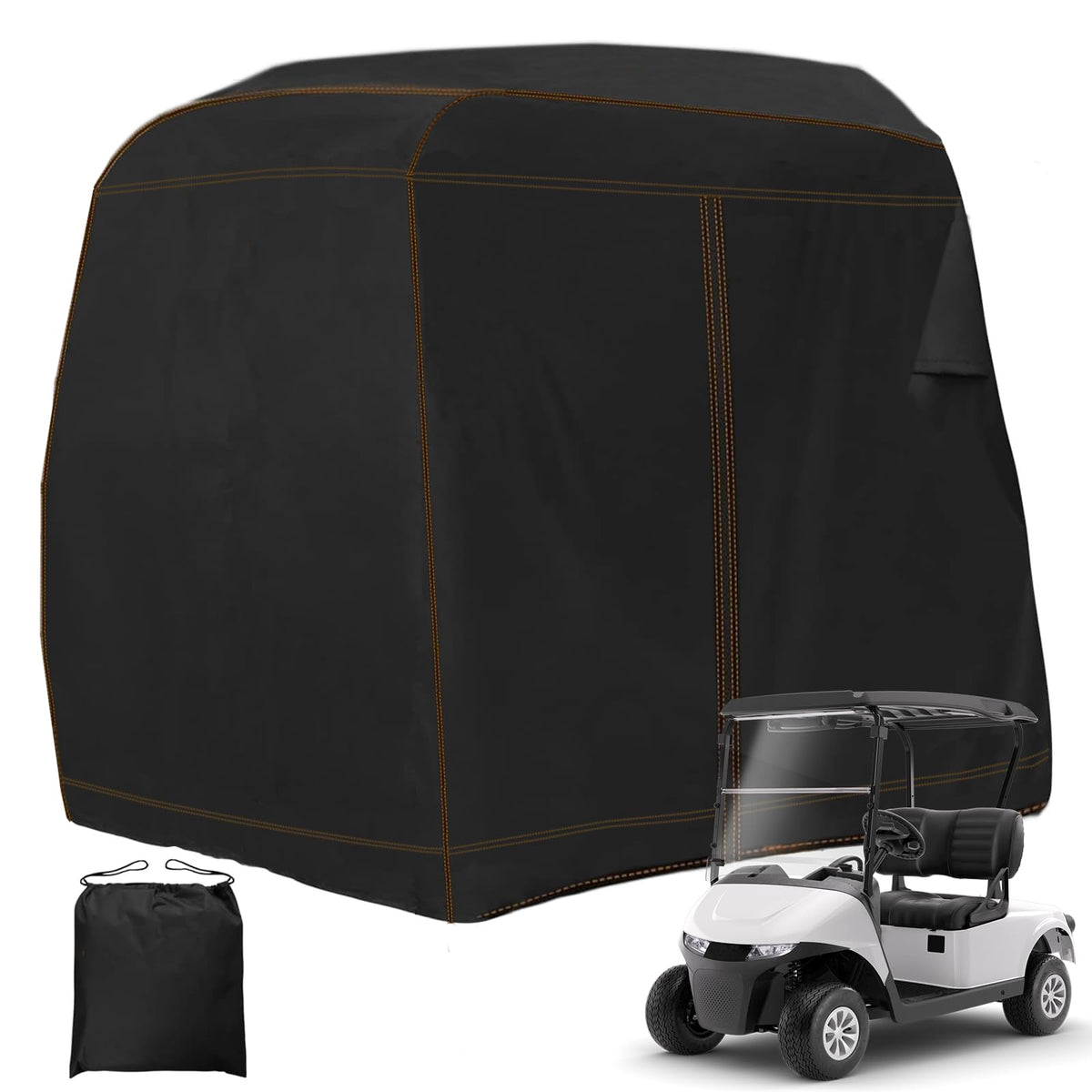 YONQIFON golf cart cover for 2 passengers provides waterproof rain and dust protection.