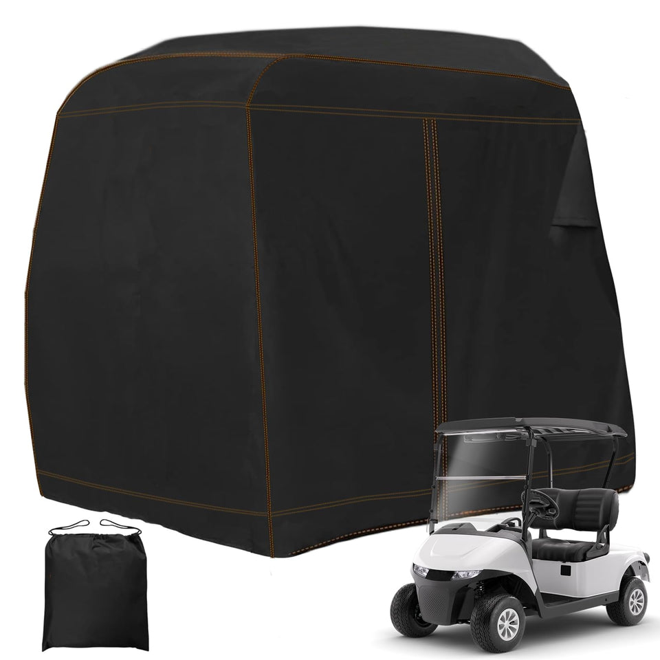 YONQIFON golf cart cover for 2 passengers provides waterproof rain and dust protection.