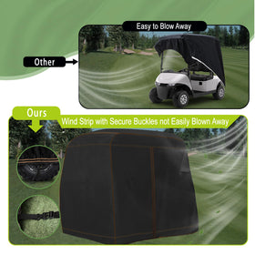 YONQIFON windproof cover with adjustable straps keeps carts secure outside.