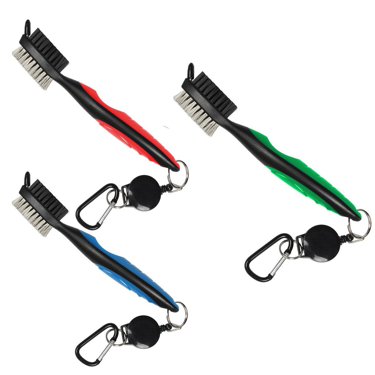 Yoport golf club brush with retractable carabiner for quick on-course cleaning.