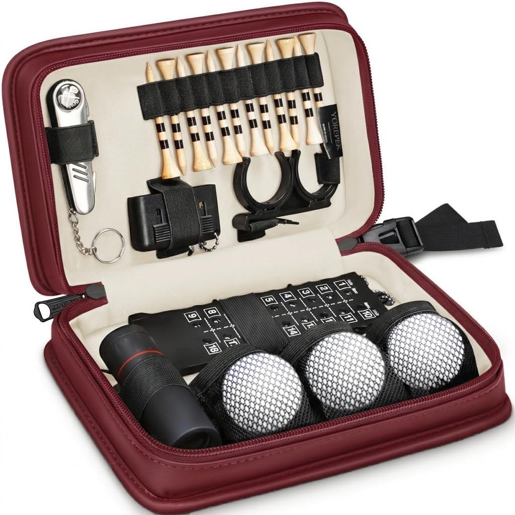 YOREPEK golf accessories kit in a leather case for organized storage