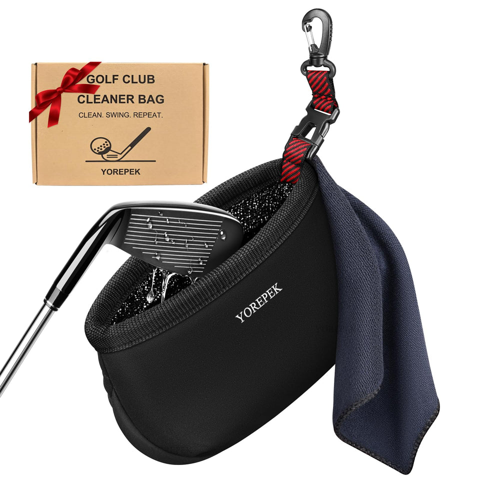 YOREPEK golf club cleaner bag with towel and 360° clip for quick on-course cleaning
