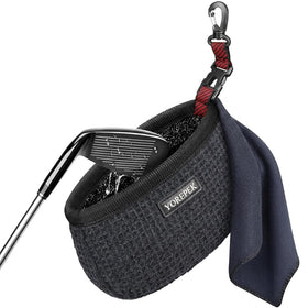 YOREPEK golf club cleaner bag with towel keeps clubs and balls spotless on the course.