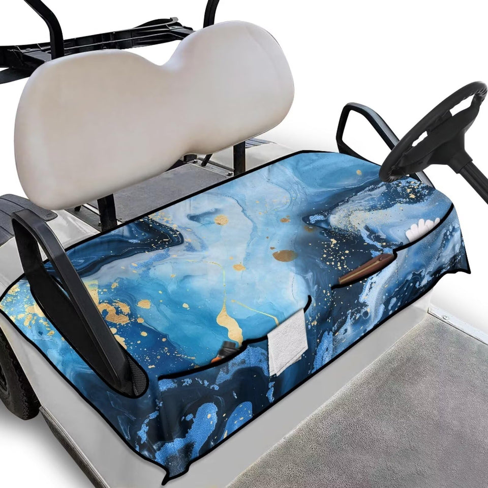 Yspwyqan blue marble golf cart seat cover with pockets keeps seats clean and organized.