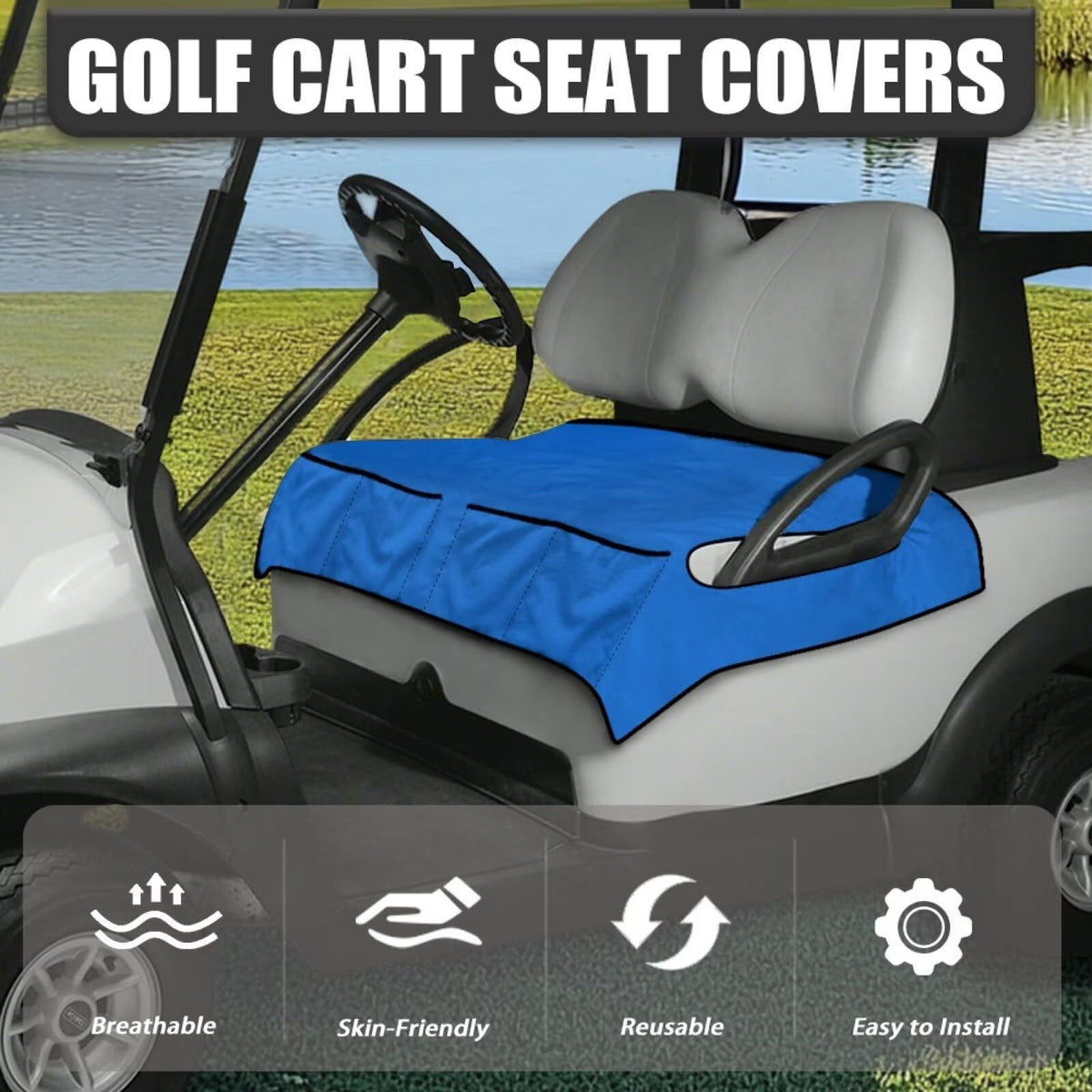 Yspwyqan Blue Print seat cover with four pockets for storage.
