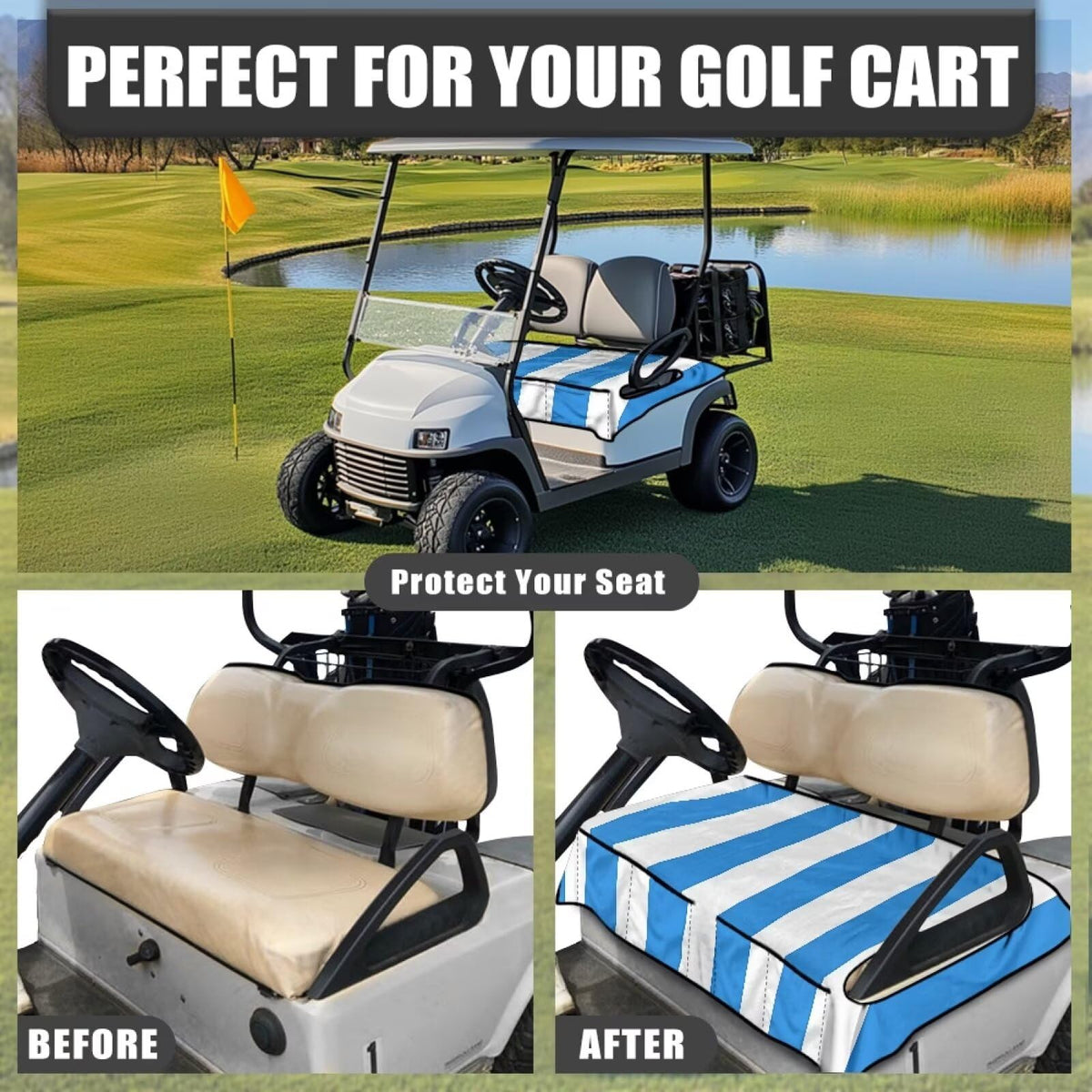Yspwyqan Blue Stripes seat cover with anti-slip straps keeps seat secure