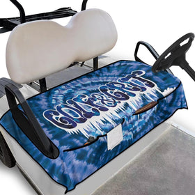 Yspwyqan blue tie-dye seat cover on a golf cart for stylish seat protection.