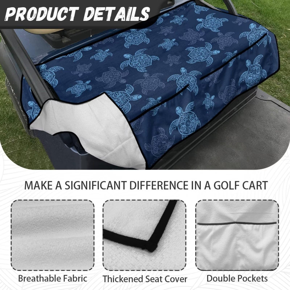 Yspwyqan Blue Turtle seat cover anti-slip strap keeps it secure