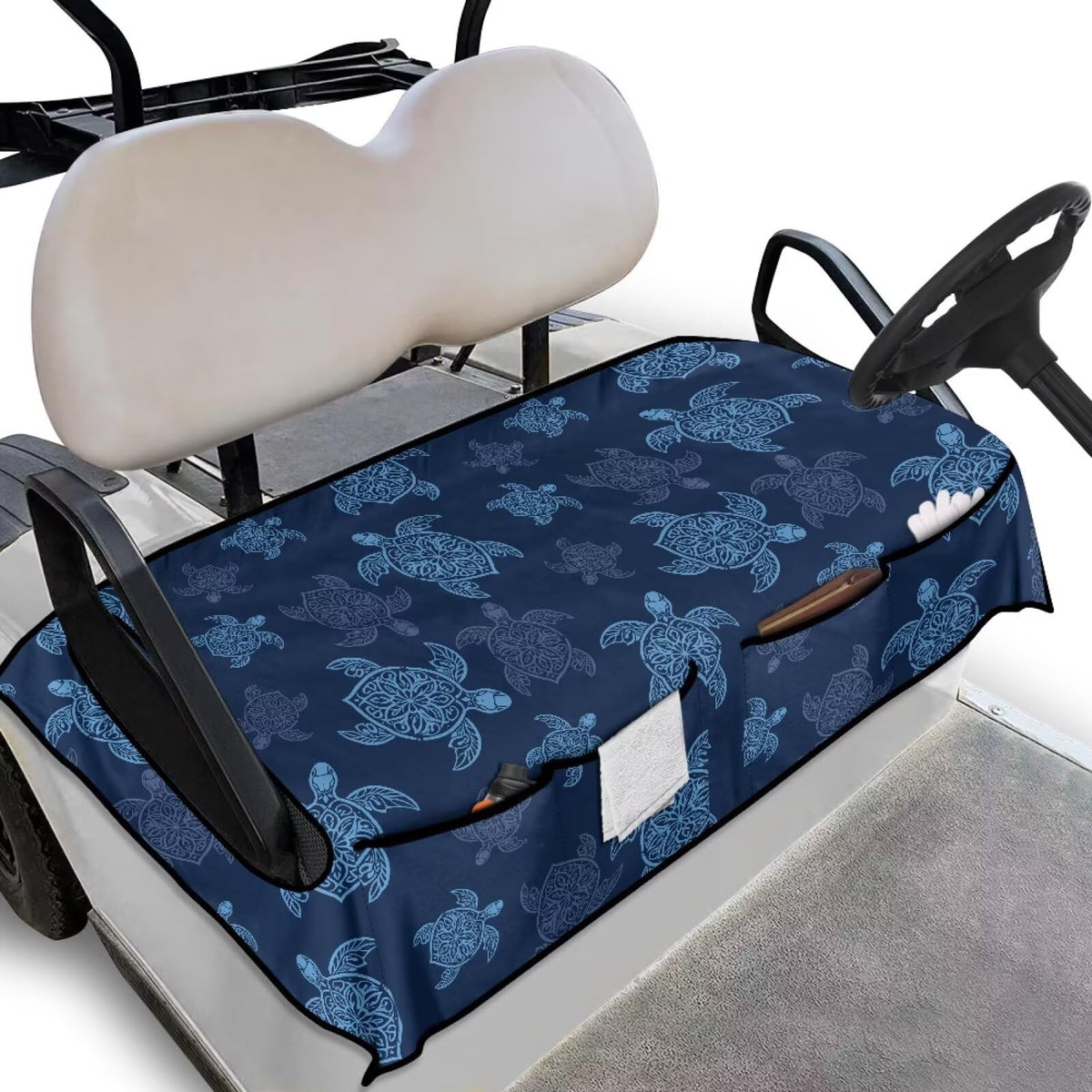 Yspwyqan Blue Turtle seat cover front view showing breathable, protective fabric