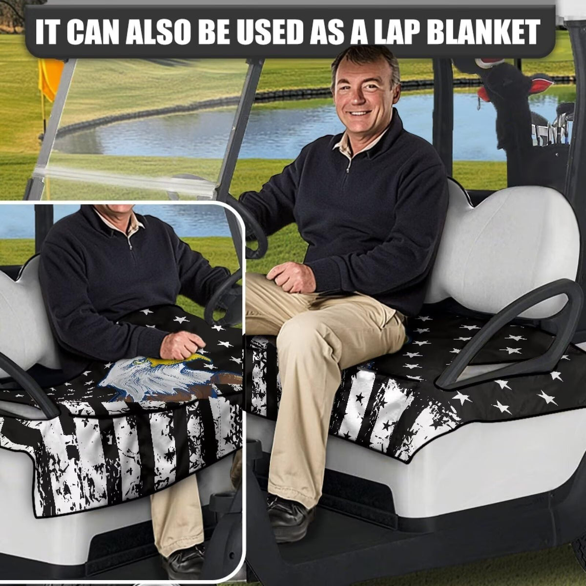 Anti-slip Yspwyqan seat cover prevents movement on the golf cart seat.