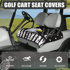 Easy one-step installation without tools on a golf cart seat.
