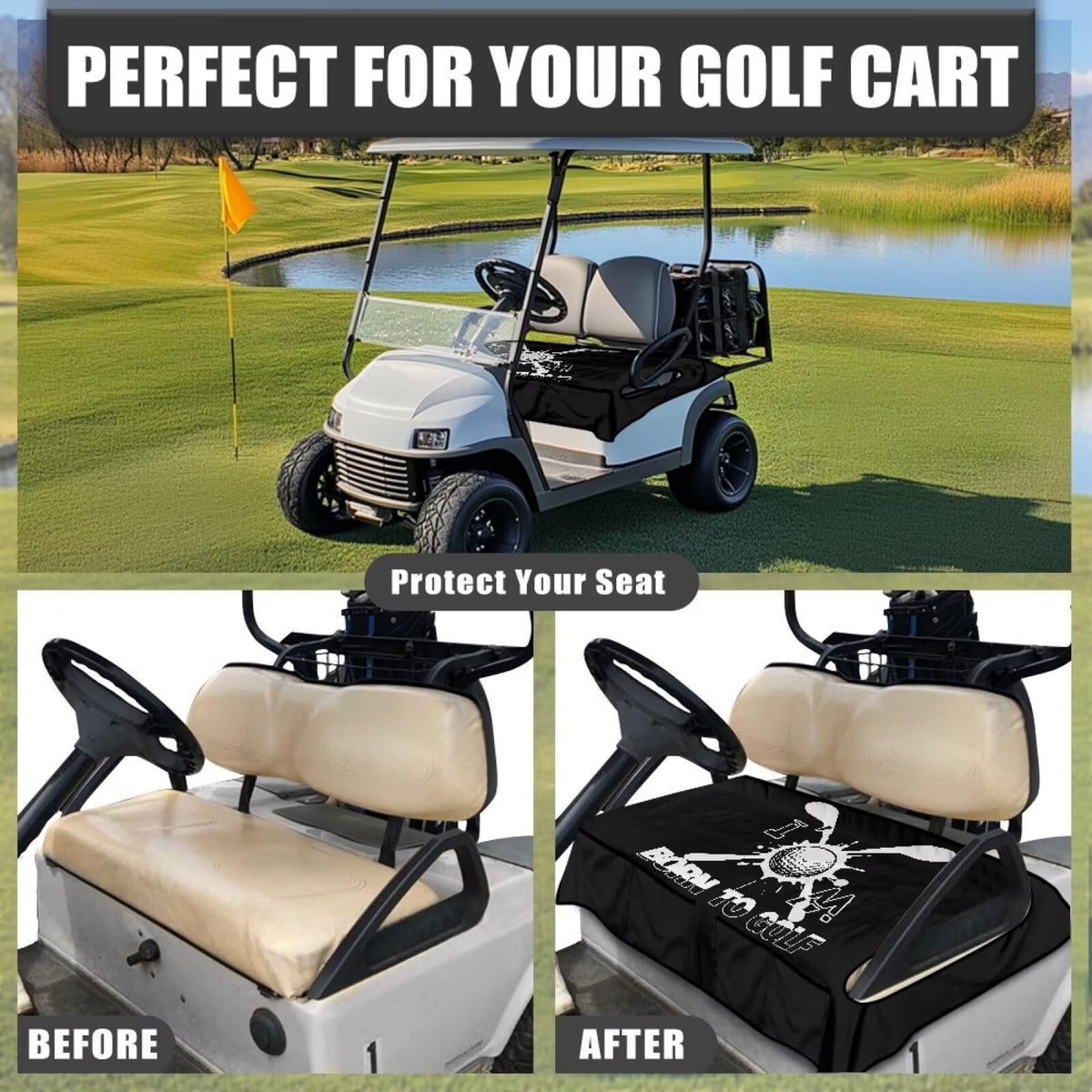 Yspwyqan universal-size seat cover fits EZGO, Yamaha, and Club Car models.