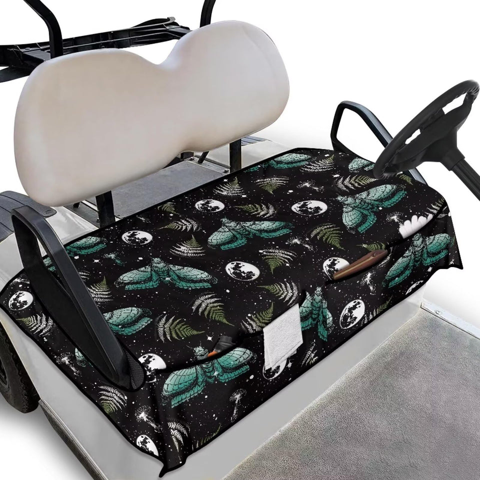 Yspwyqan Gothic Moth seat cover on EZGO cart enhances protection and style.