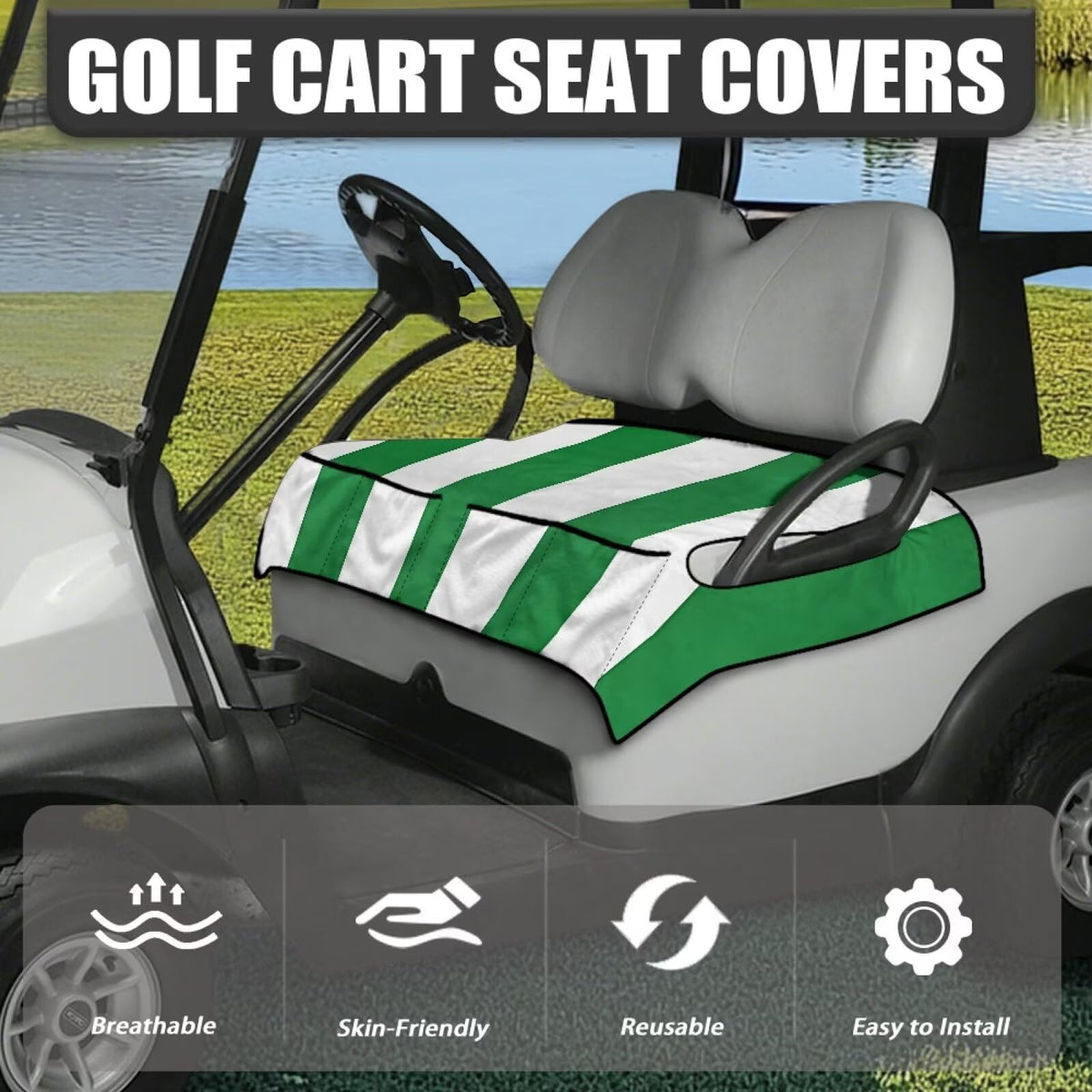 Yspwyqan green stripe seat cover universal fit for EZGO Yamaha Club Car.