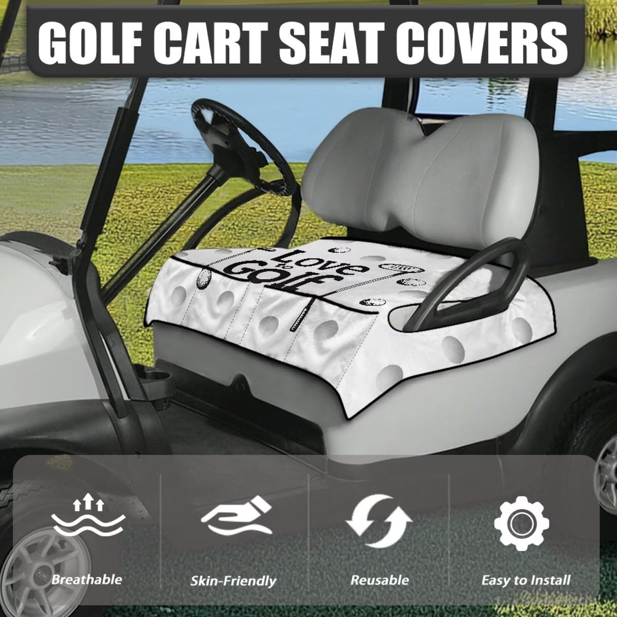 Yspwyqan Love Golf seat cover features stylish patterns for a refined interior.
