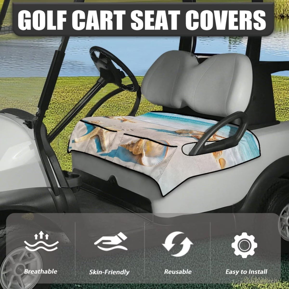 Yspwyqan Shell Starfish seat cover with four-pocket storage for essentials.