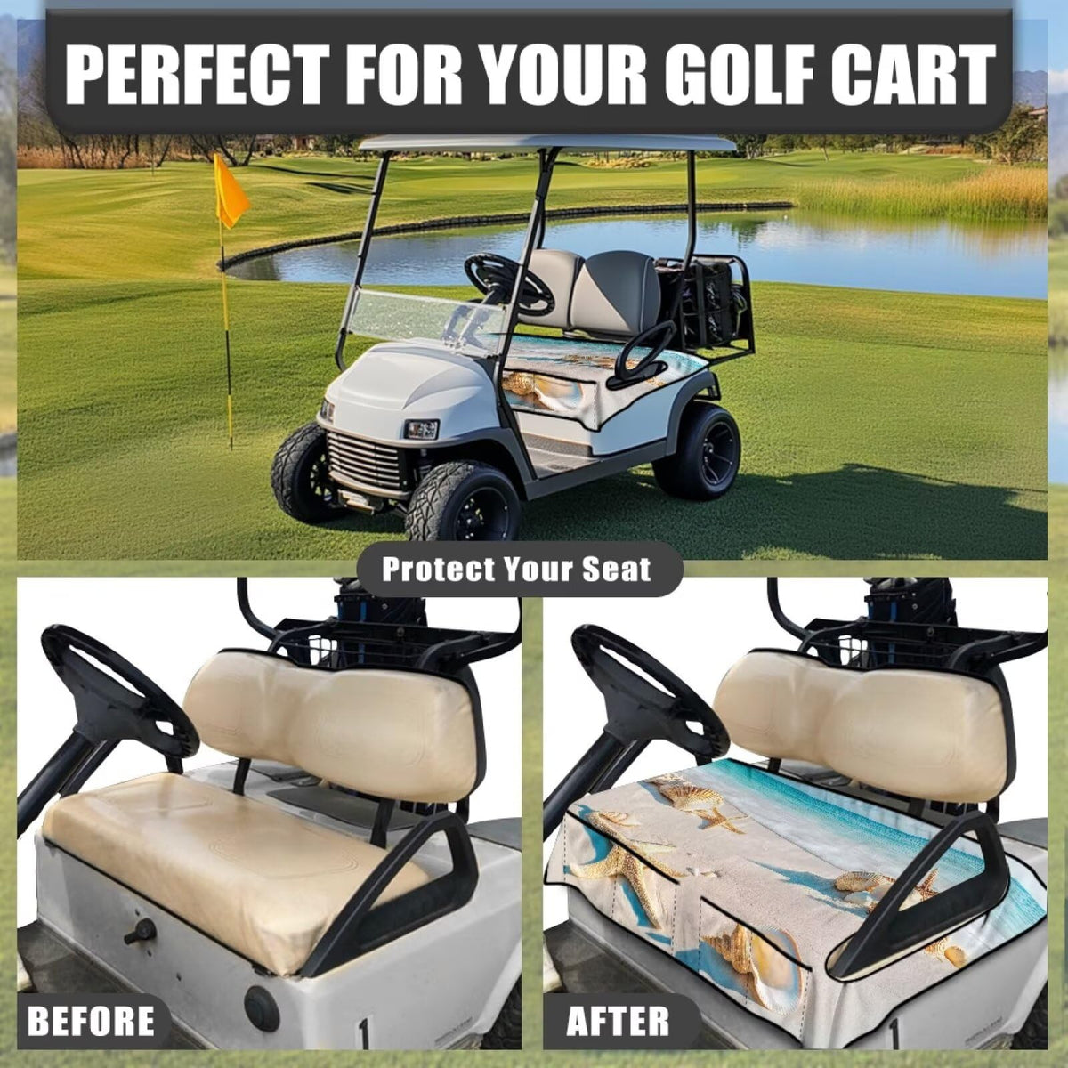Yspwyqan Shell Starfish seat cover universal fit for EZGO, Yamaha, Club Car.