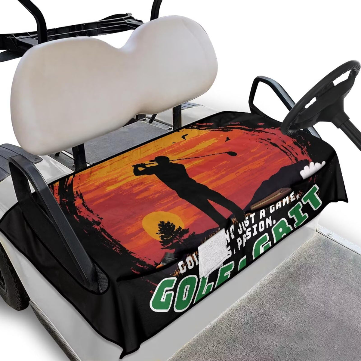 Yspwyqan Sunset universal seat cover protects golf cart seats from wear.