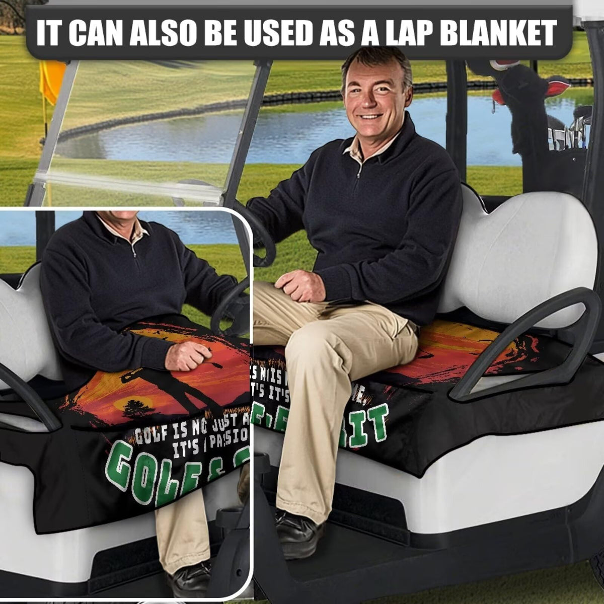 Yspwyqan Sunset seat cover with four pockets for accessories.