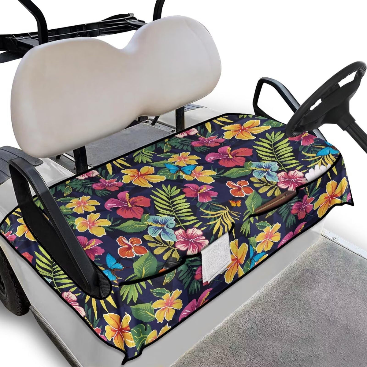 Yspwyqan tropical flowers seat cover on EZGO golf cart for stylish protection