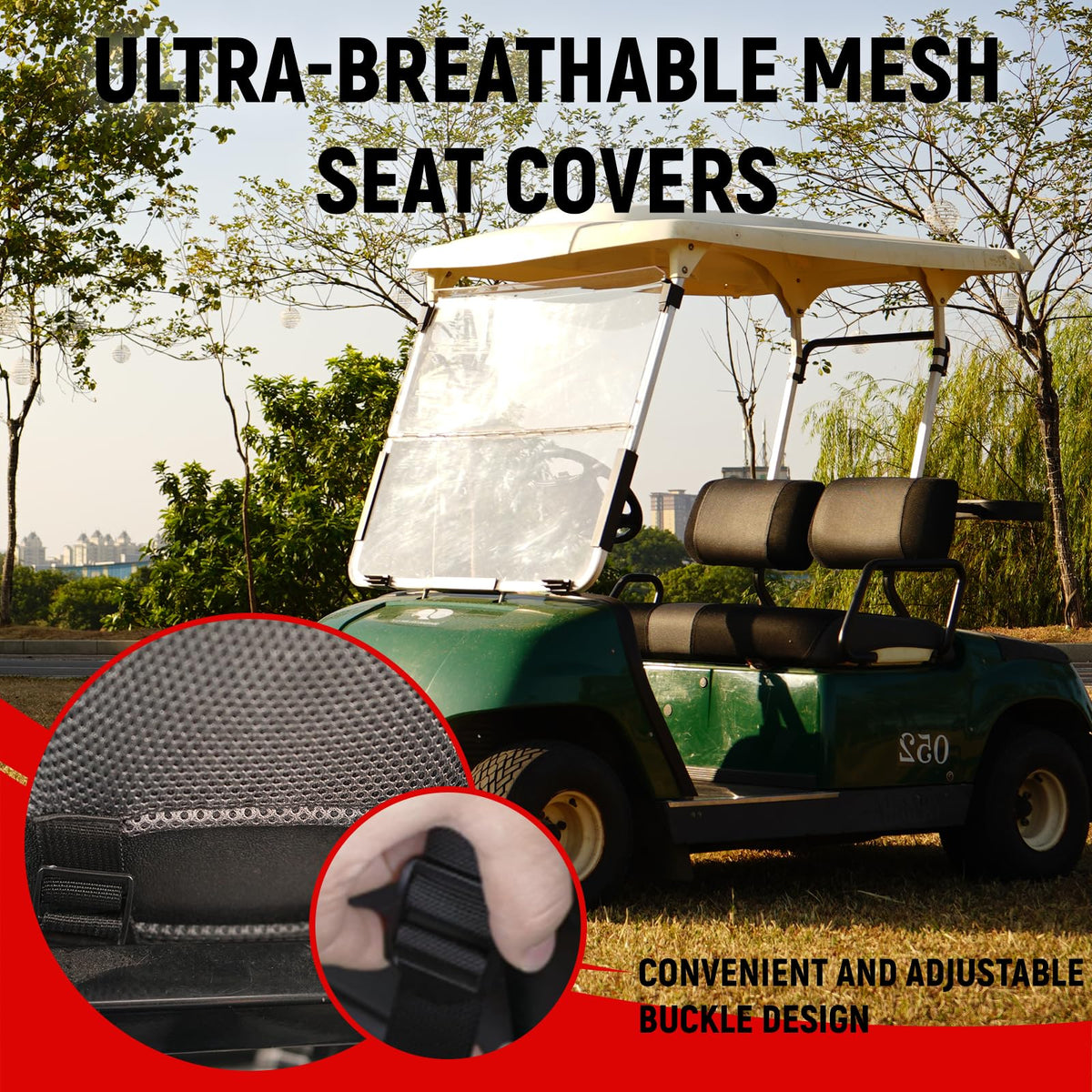 YUWEIDG0769 durable, breathable fabric adds color and weather protection for outdoor golf carts.