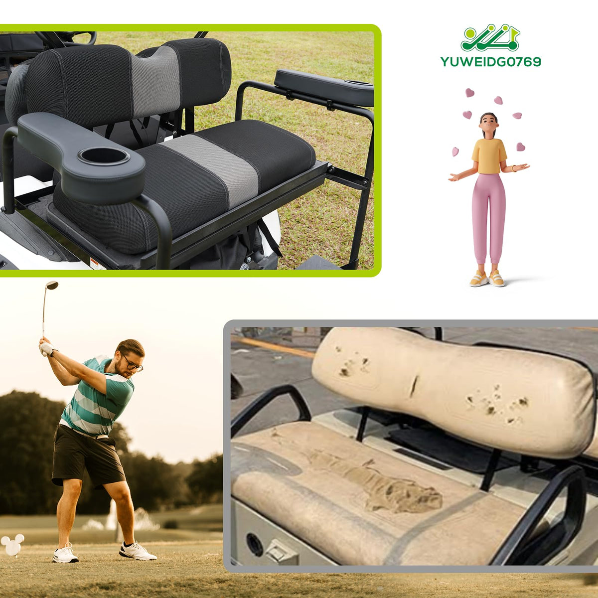 YUWEIDG0769 EZGO TXT back seat cover shields upholstery from wear