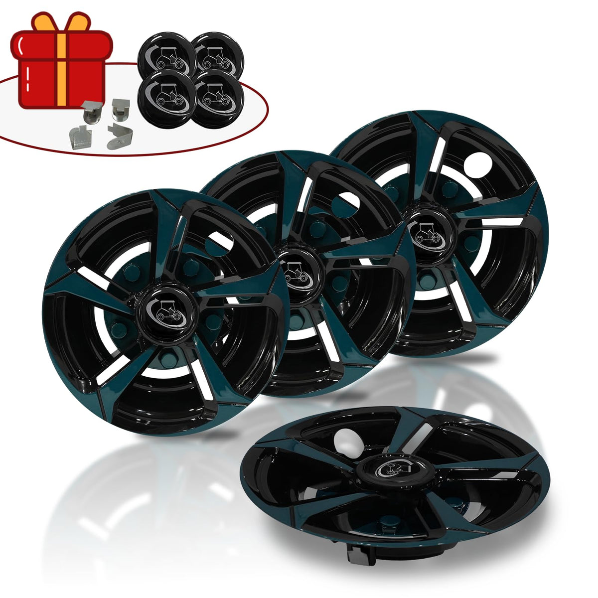 YUWEIDG0769 chrome and gloss black 8-inch hub caps on wheels
