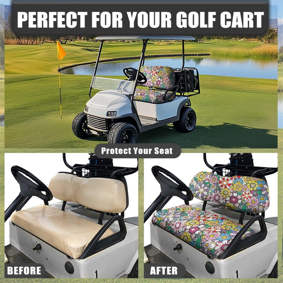 Yuyamidu easy-install seat cover quickly fits most golf carts