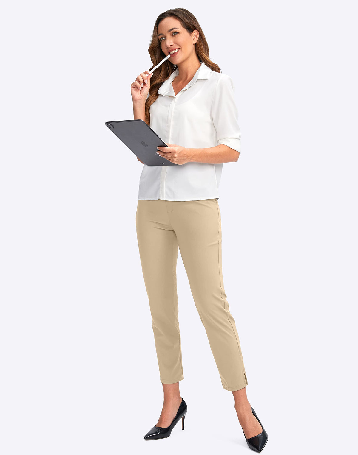 YYV women's golf pants in new khaki for versatile work and casual looks