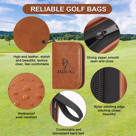 Zeceliko premium brown leather golf case for organized storage