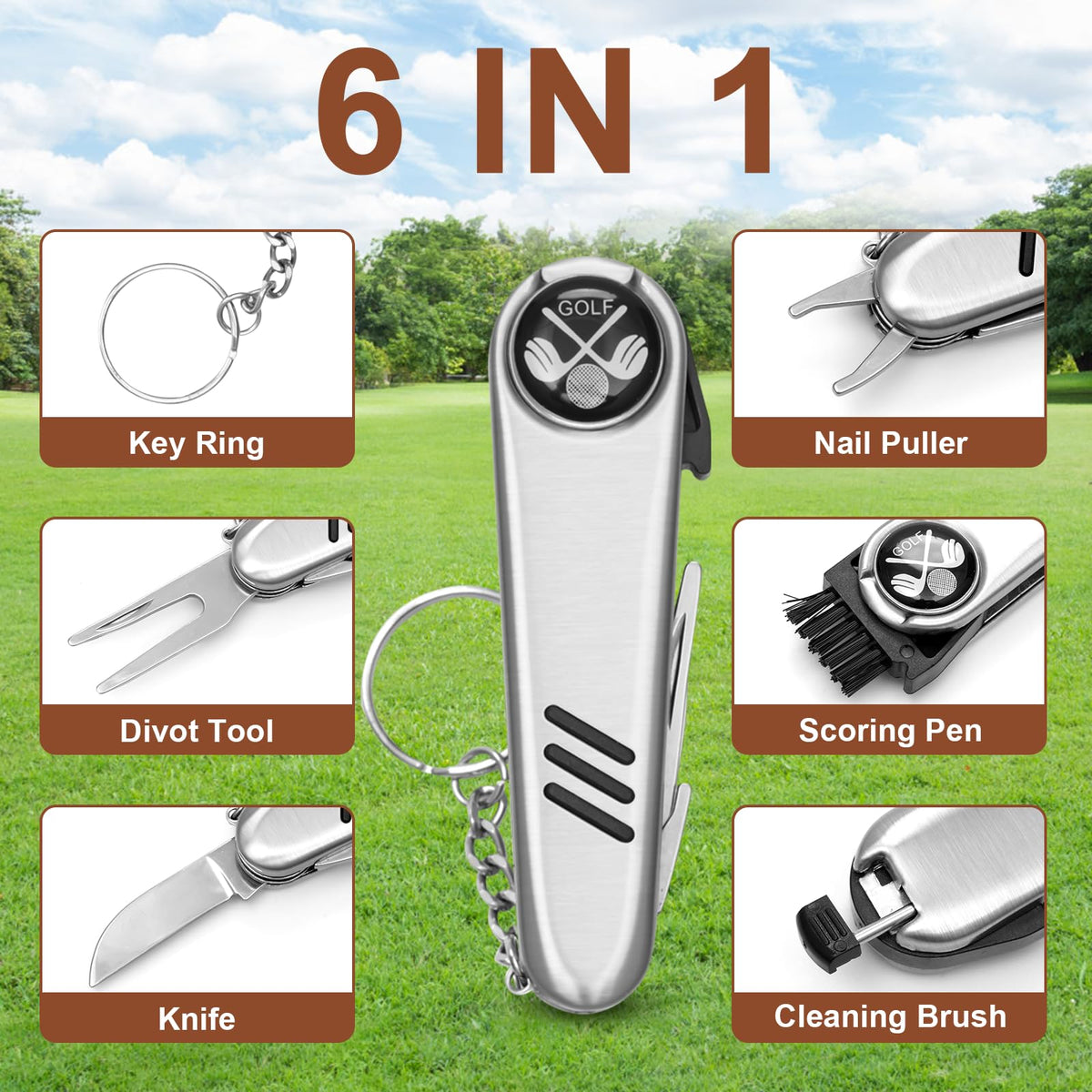 Zeceliko multifunction divot repair tool for quick on-course fixes