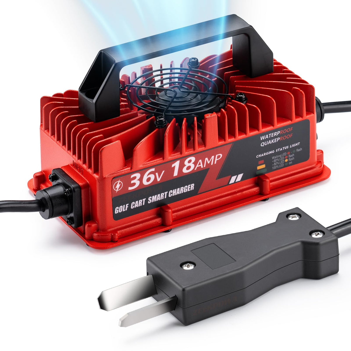Zeekpowa 15A 48V golf cart charger front view with durable aluminum shell