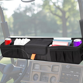 ZEMBSOYA front storage basket on a golf cart keeps essentials within reach.