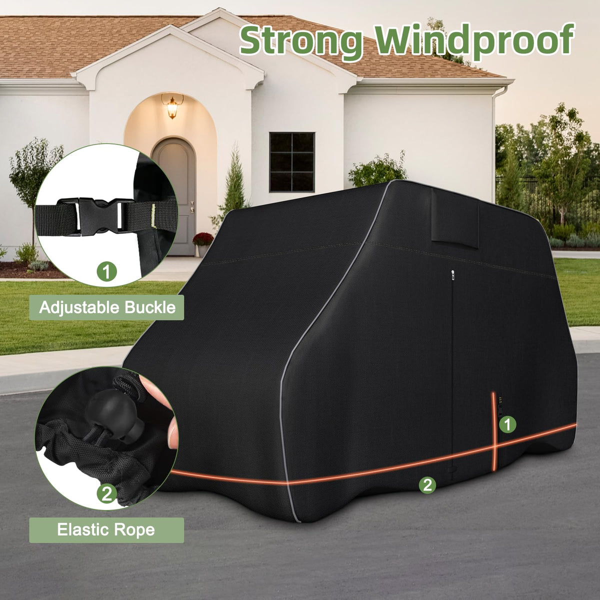 Zenicham universal fit covers most 2-4 passenger carts 112L x 48W x 66H.