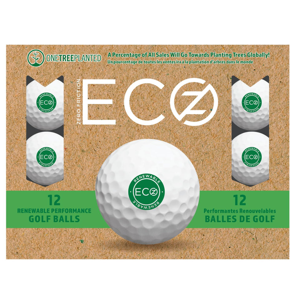 Zero Friction Eco Z golf ball front view showing two-piece construction for maximum distance