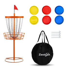 ZestOut backyard disc golf basket assembly demonstrates quick setup for practice on any surface.