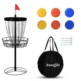 ZestOut backyard disc golf basket showing quick assembly for easy practice setup.