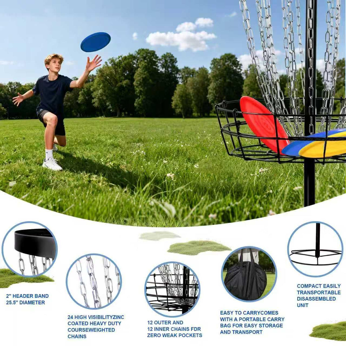 ZestOut basket being carried to a park for portable setup and on-the-go practice.