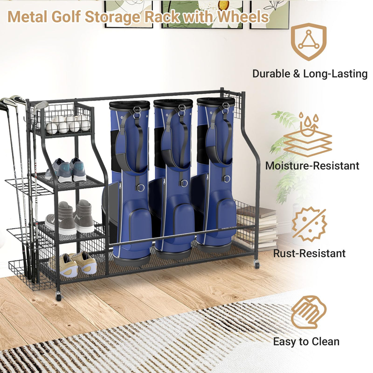 Zevemomo easy-assembly golf rack with clear instructions for quick setup.