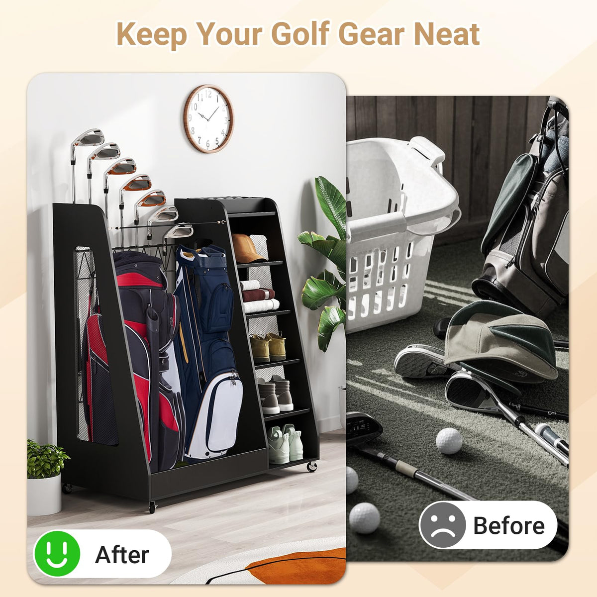 Zevemomo multi-gear storage keeps clubs and shoes neatly stored
