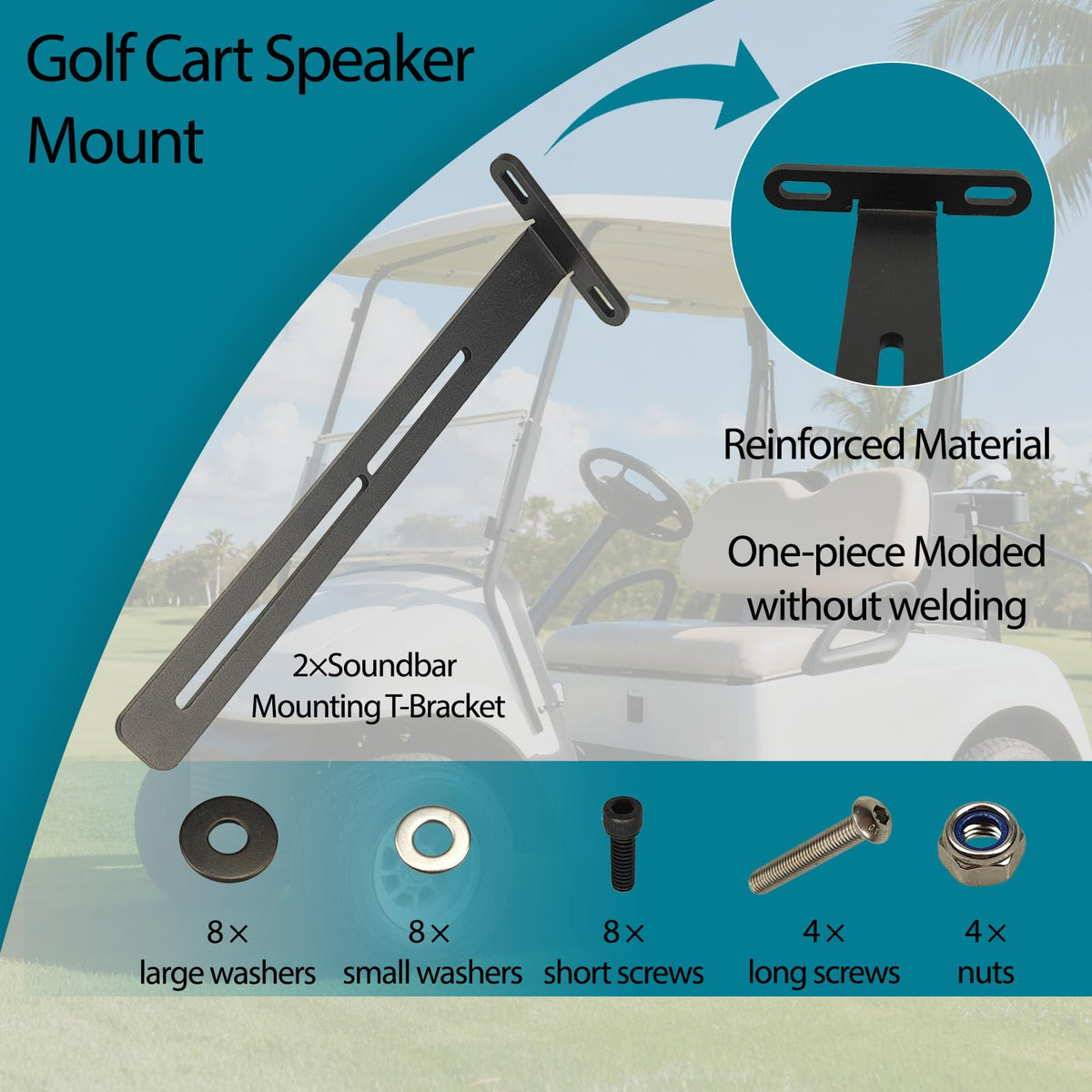 ZGTools golf-cart soundbar mount on front strut demonstrates reliable hold during bumps.