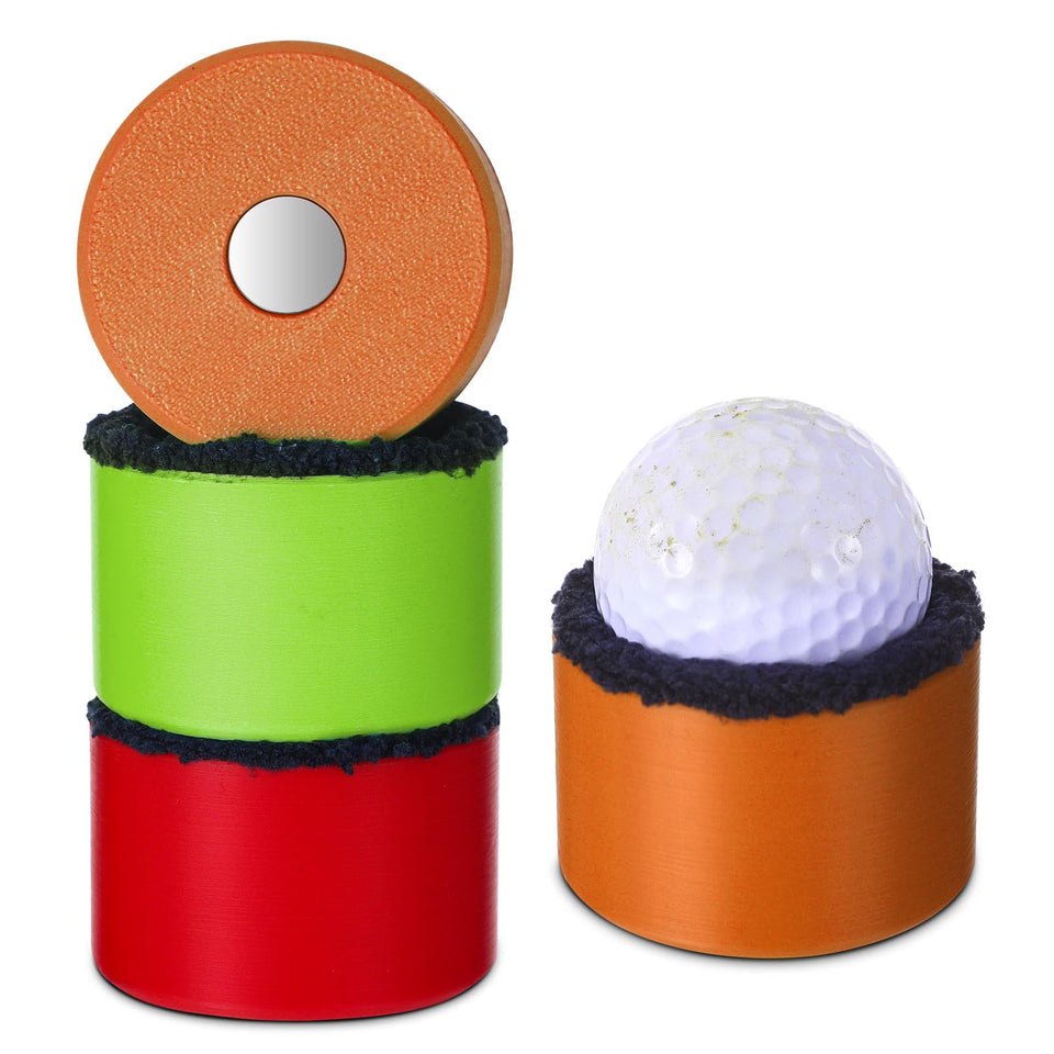 Zhehao golf ball washer orange front view showcasing compact 2.1-inch cleaner for on-course use