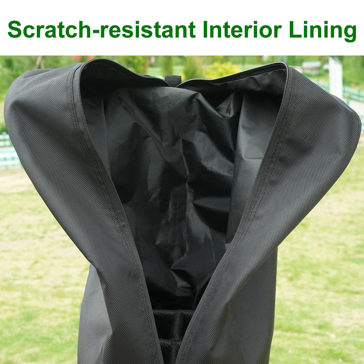 ZHICIM black rain cover protecting clubs in wet weather.