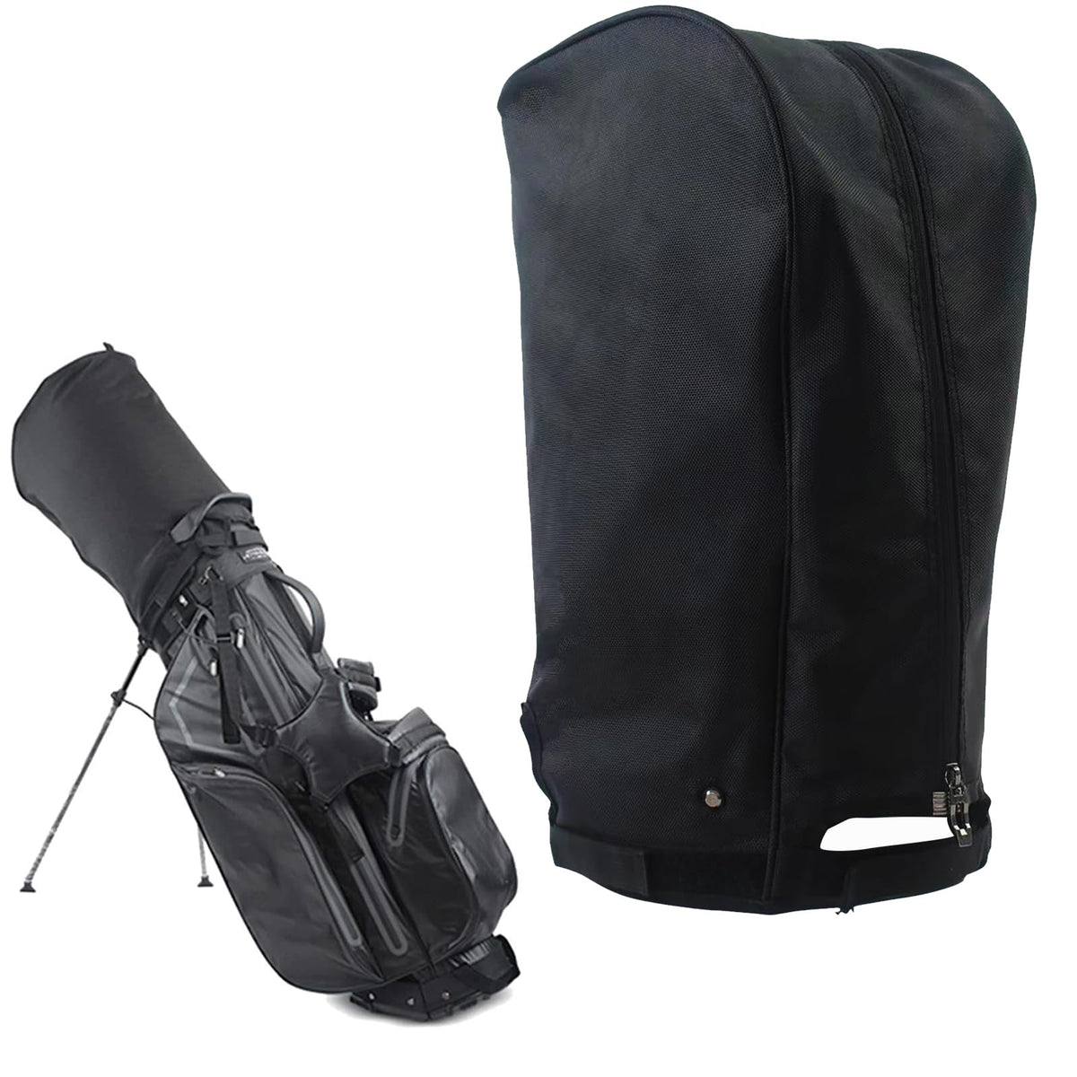 ZHICIM golf bag rain cover hood on bag protects gear from rain.