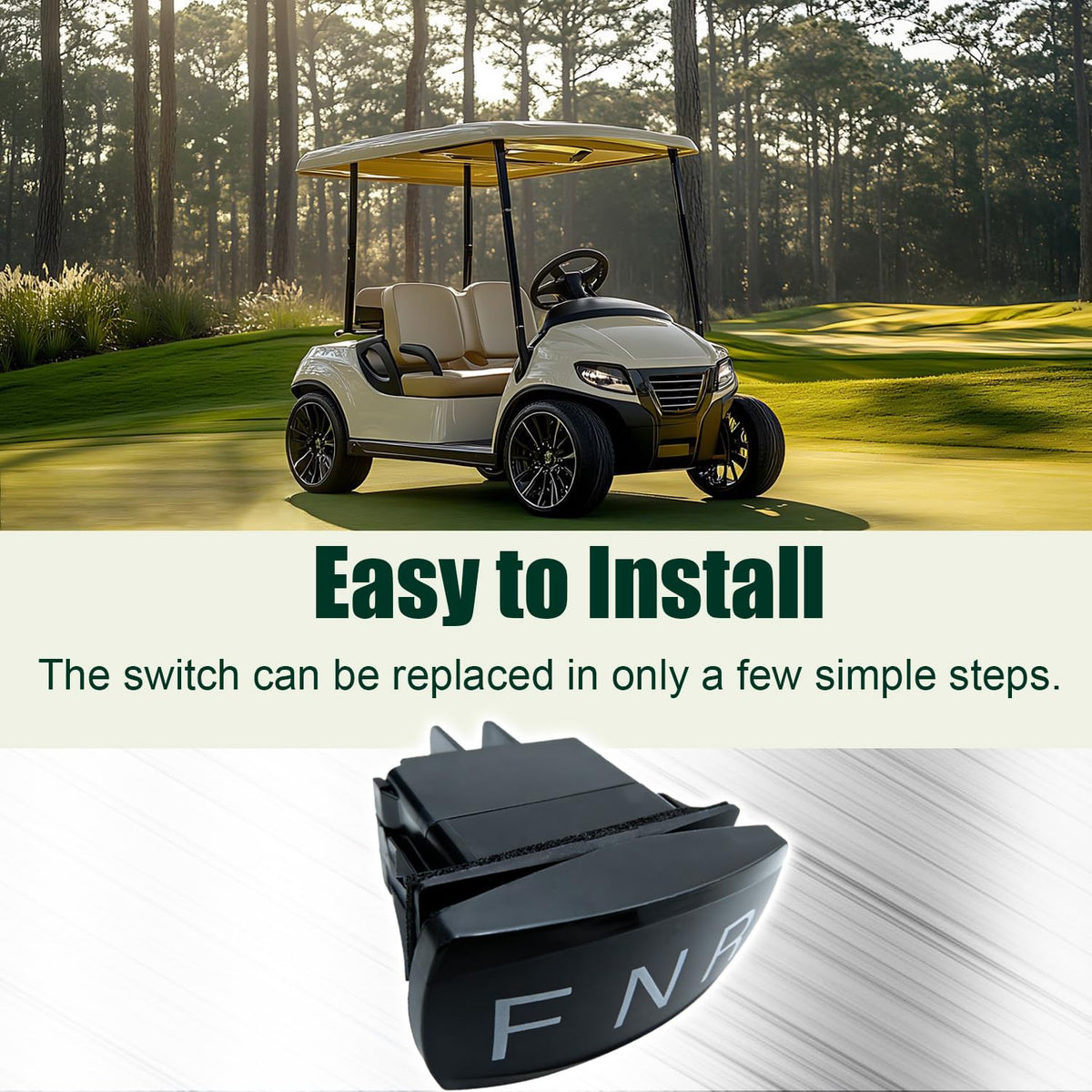 ZHWOTO FR-027 EZ-GO switch shows fitment with 2014+ TXT models.