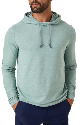 ZIRE Golf Men's Performance Hoodie back view highlighting relaxed classic fit and mobility.