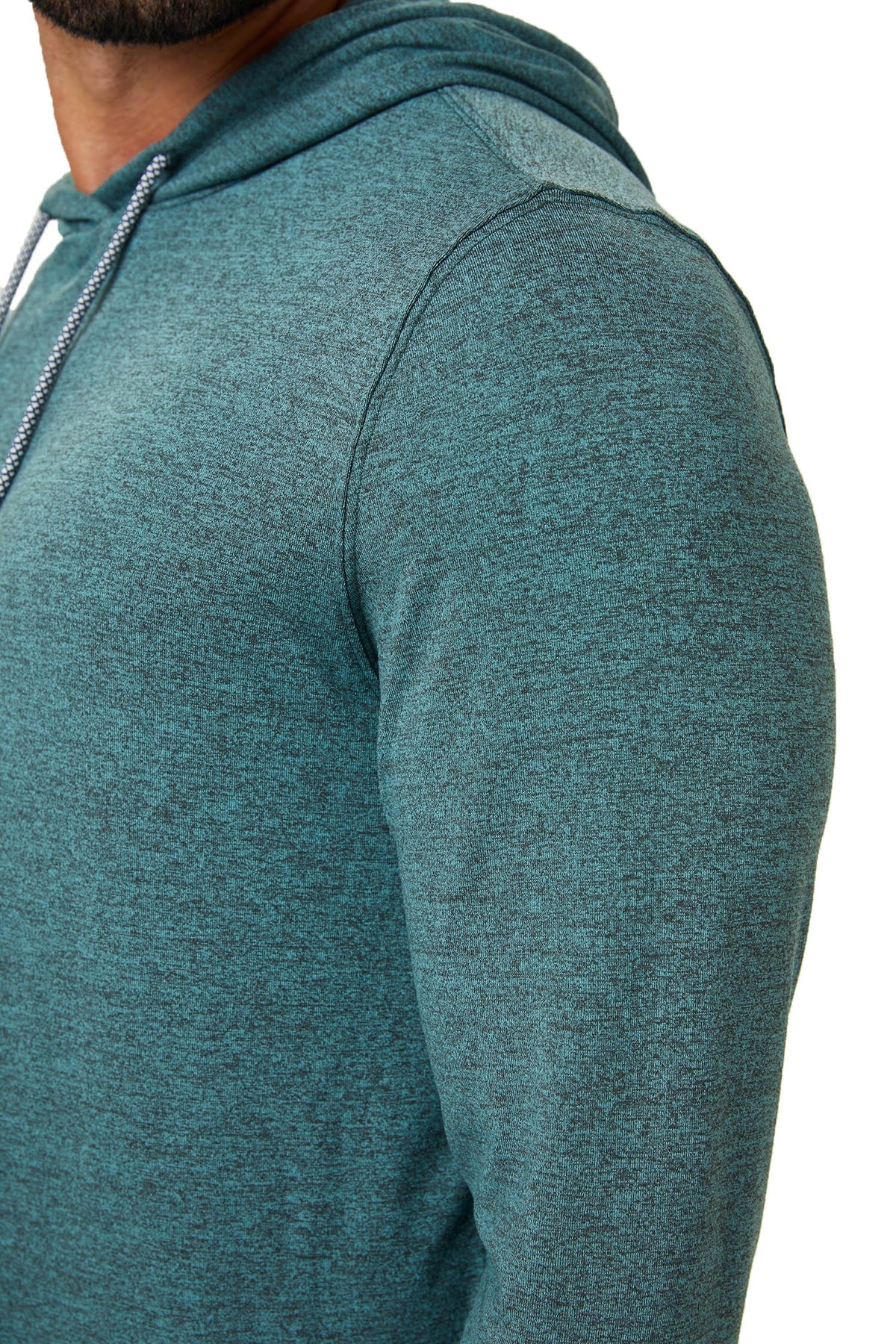 ZIRE Golf Men's Performance Hoodie fabric-close-up showcases breathable, moisture-wicking fabric.