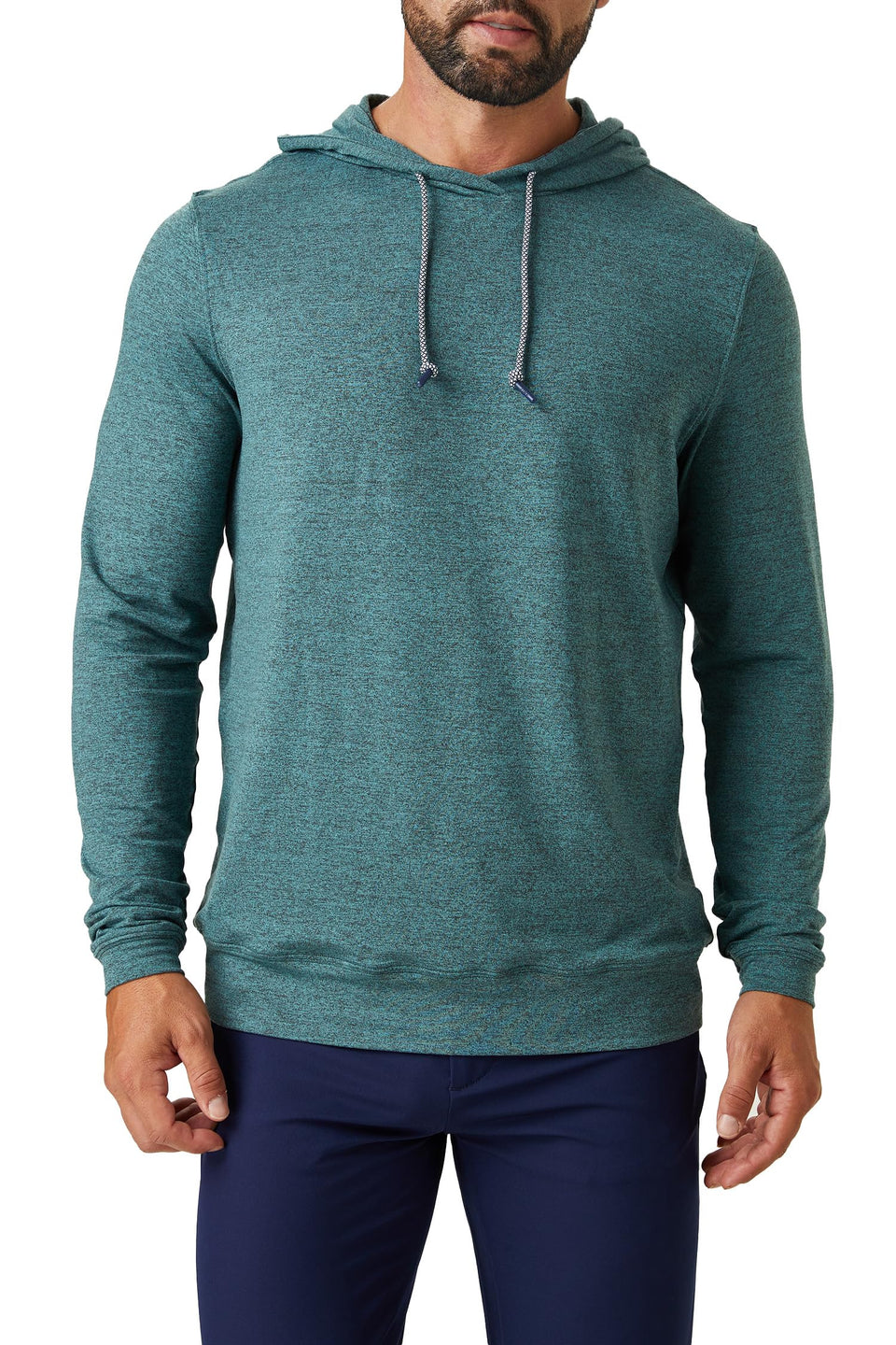 ZIRE Golf Men's Performance Hoodie front view shows streamlined silhouette for on-course comfort.